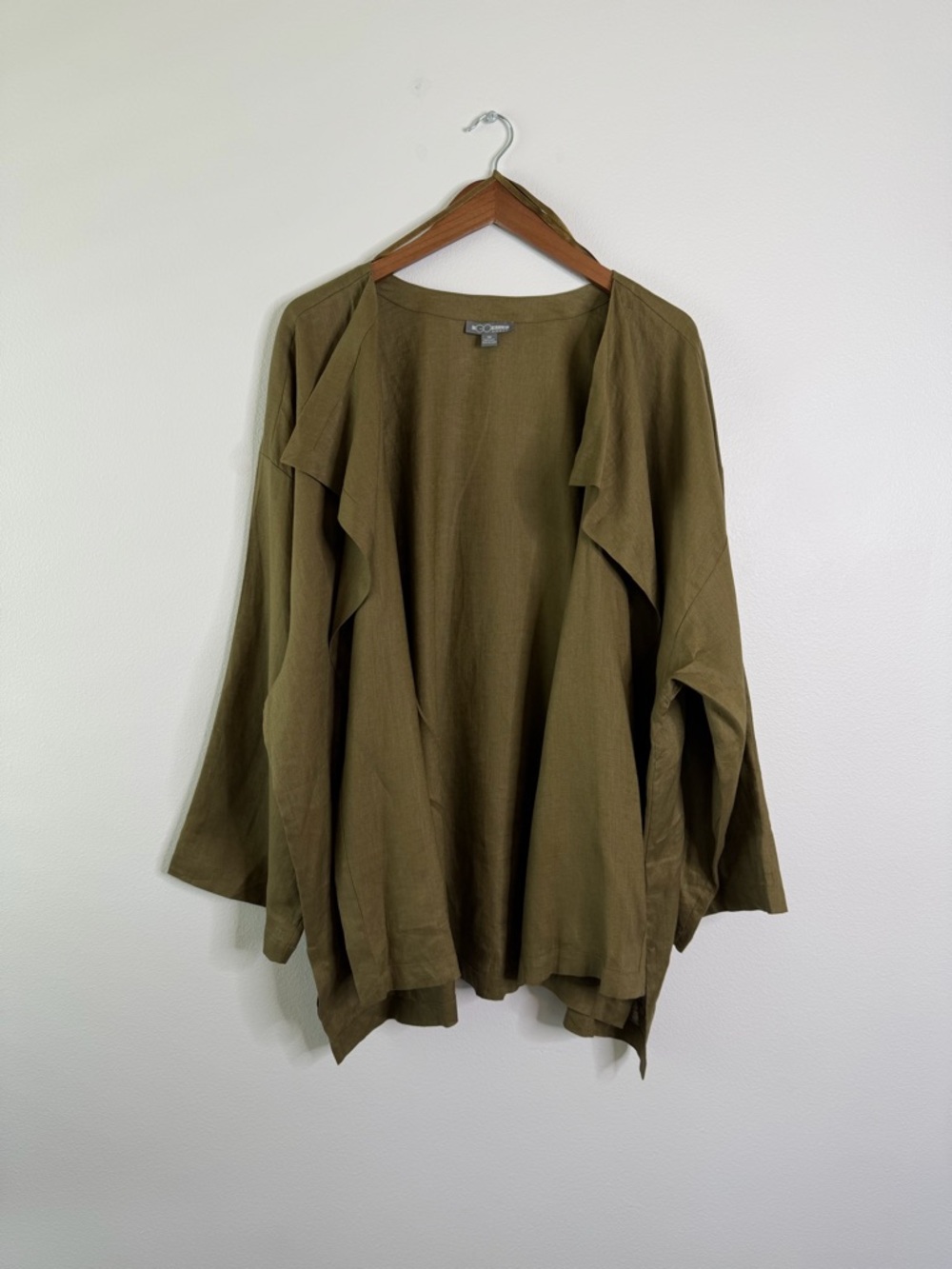 Olive Draped Open-Front Cardigan Sweater - Picture 4 of 14